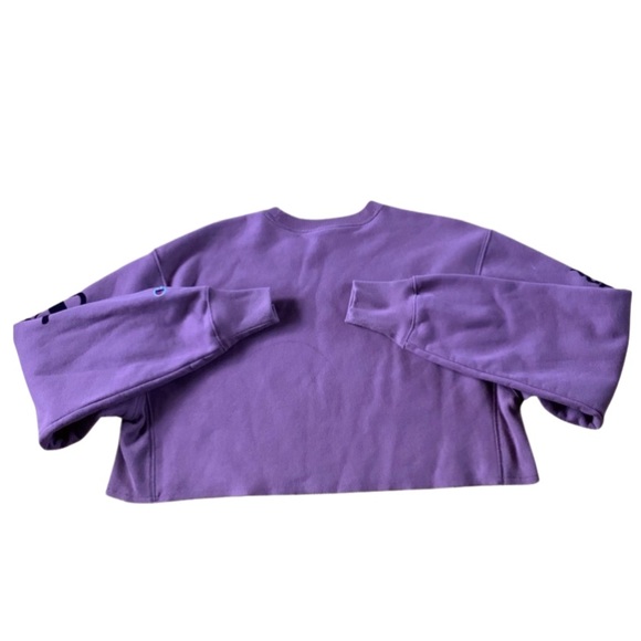 Champion Plum Fleece Reverse Weave C Logo Crop Crewneck Drop Shoulder Sweatshirt - Picture 11 of 16